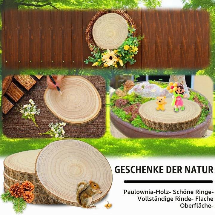 2 Stücke Holz Log Scheiben, 26-30 cm Baumscheiben Tischdeko, Unvollendete Runde Naturholz Baumscheib