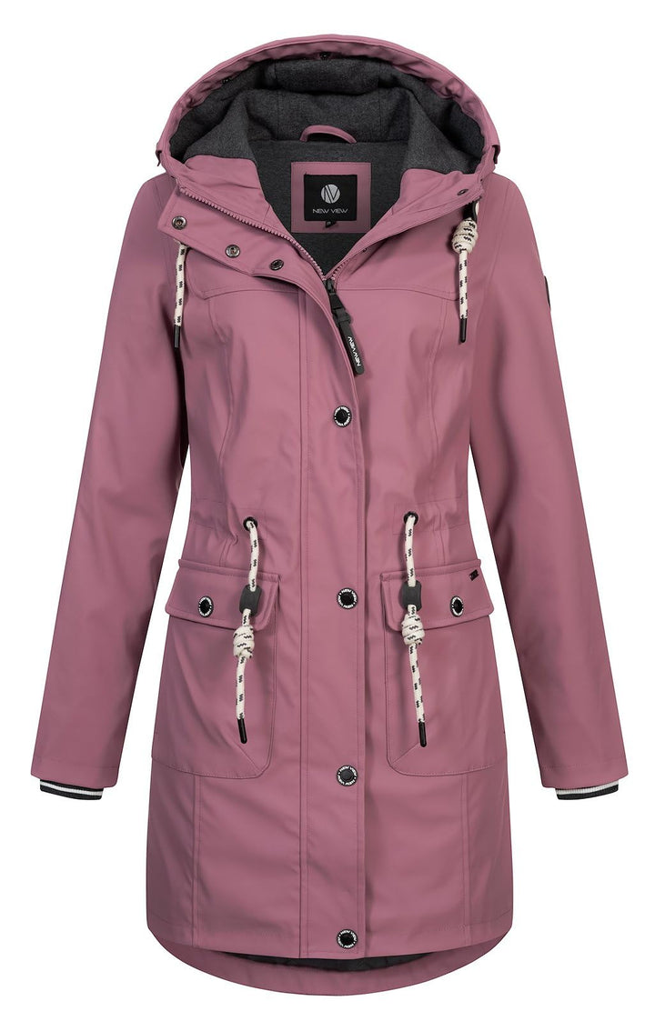 NEW VIEW Damen Regenjacke wasserabweisender Parka Annika Long mit Kapuze S Altrosa (Wistful Mauve) F