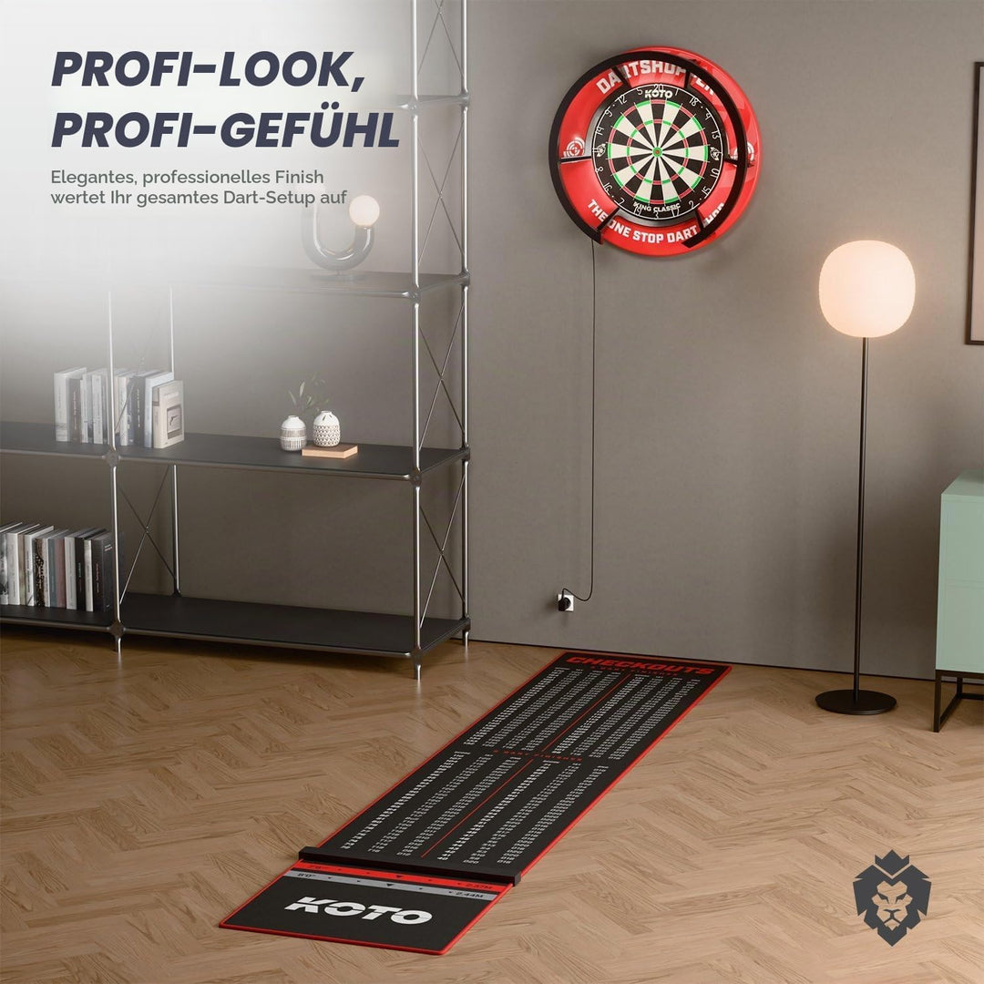 KOTO - Oche Carpet Checkout Dartmatte 285 x 60 cm, Dartmatte mit Anti-Rutsch-Beschichtung, Wurflinie