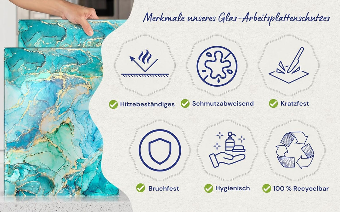 Glasschneidebrett 40×30cm – Hygienisches Schneidebrett aus gehärtetem Glas – Hitzebeständig, Kratzfe