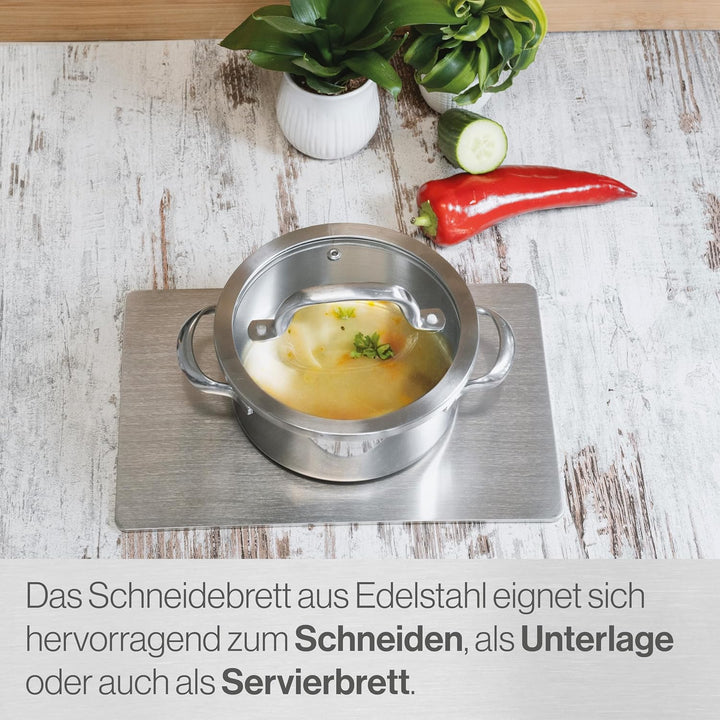 Edelstahl Schneidebrett - Für Fleisch, Fisch & Gemüse - Hygienisches Schneidbrett Metall - Stahl Bre