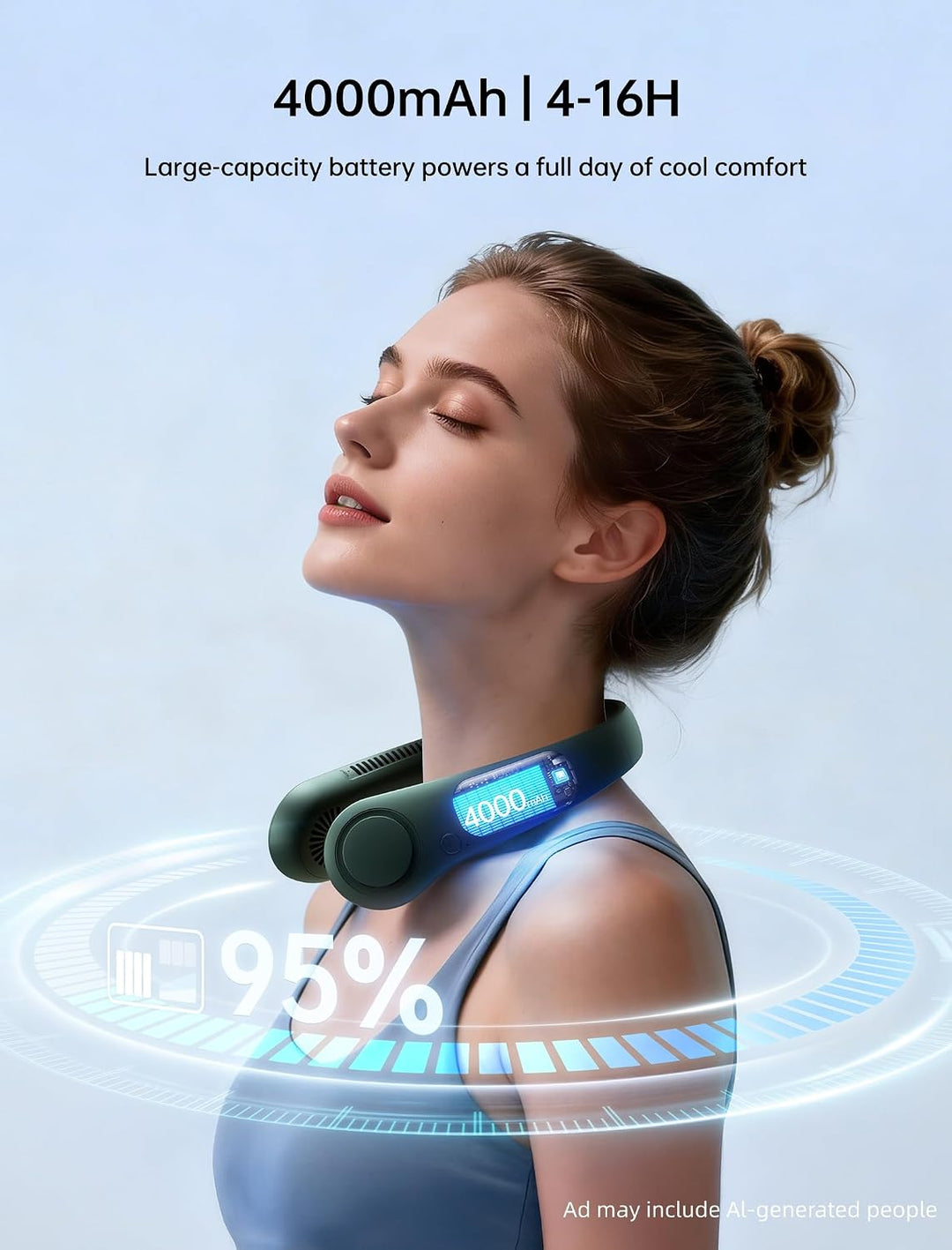 JISULIFE Tragbarer Hals-Ventilator, Hands Free Bladeless Fan, 4000 mAh Batteriebetriebener Persönlic