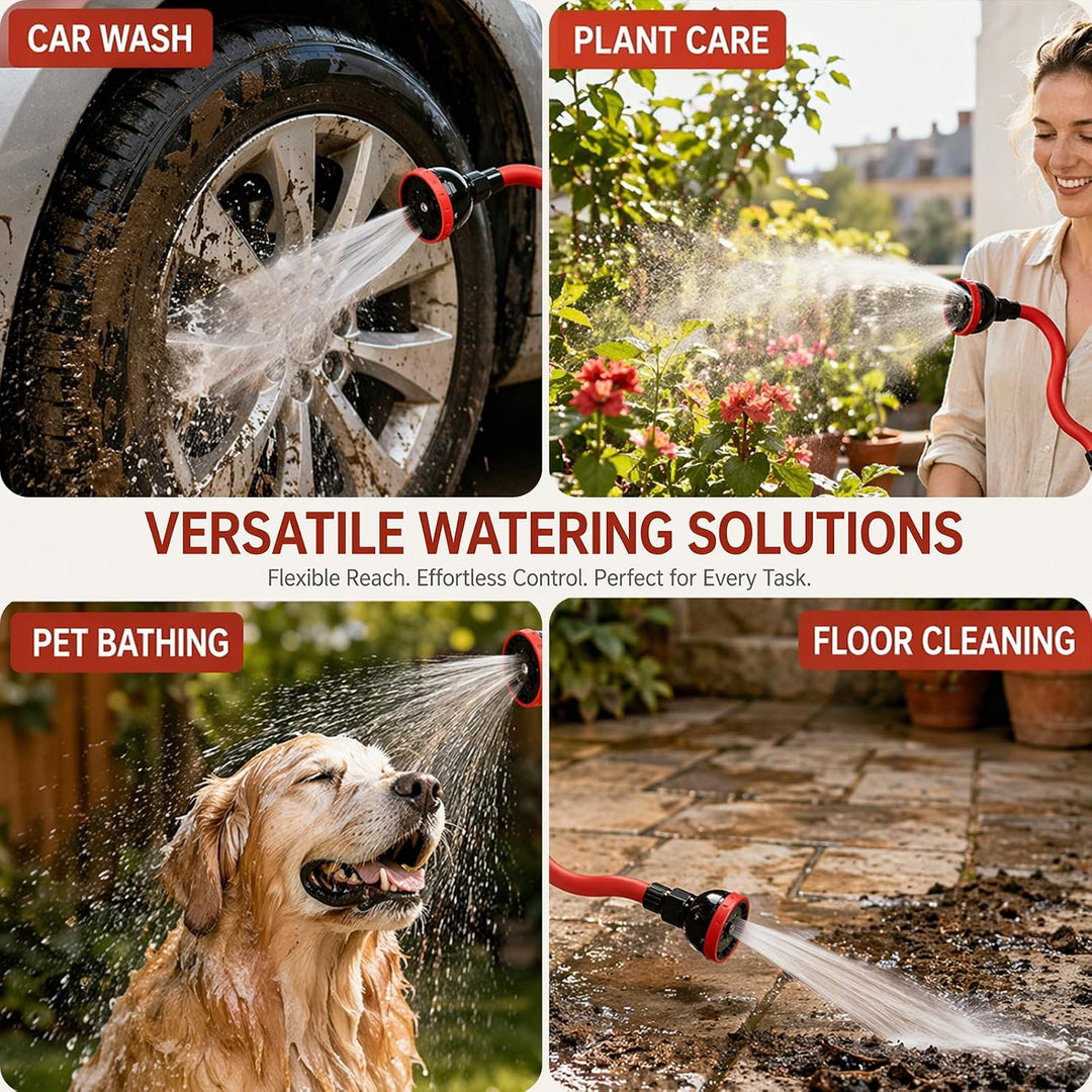 Flexibler Garten Giessstab 73cm, 10 Sprühfunktionen & 360° Schwenkkopf, Gartenbrause mit Durchflussk