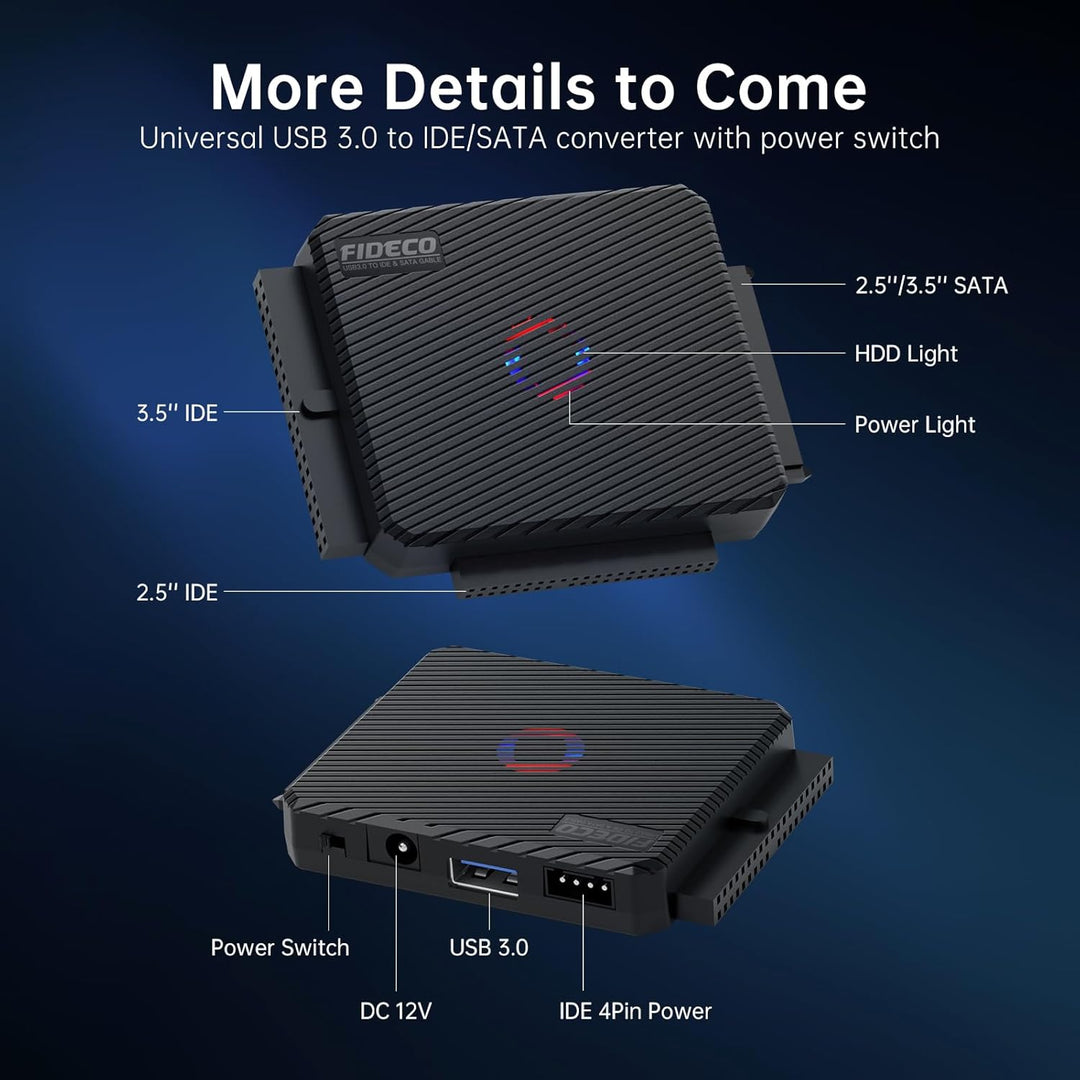 FIDECO USB 3.0 zu SATA und IDE Adapter, IDE und SATA Adapter, Festplatten Konverter für 2,5 und 3,5