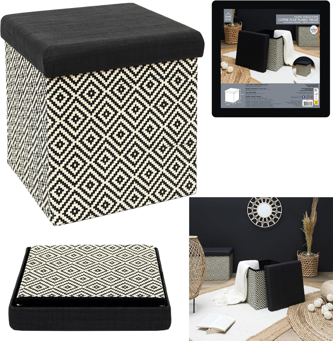 CAJA-PUF PLEGABLE TRENZADO NEG
