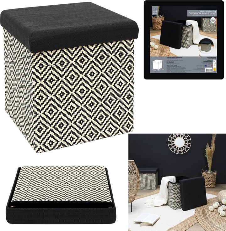 CAJA-PUF PLEGABLE TRENZADO NEG