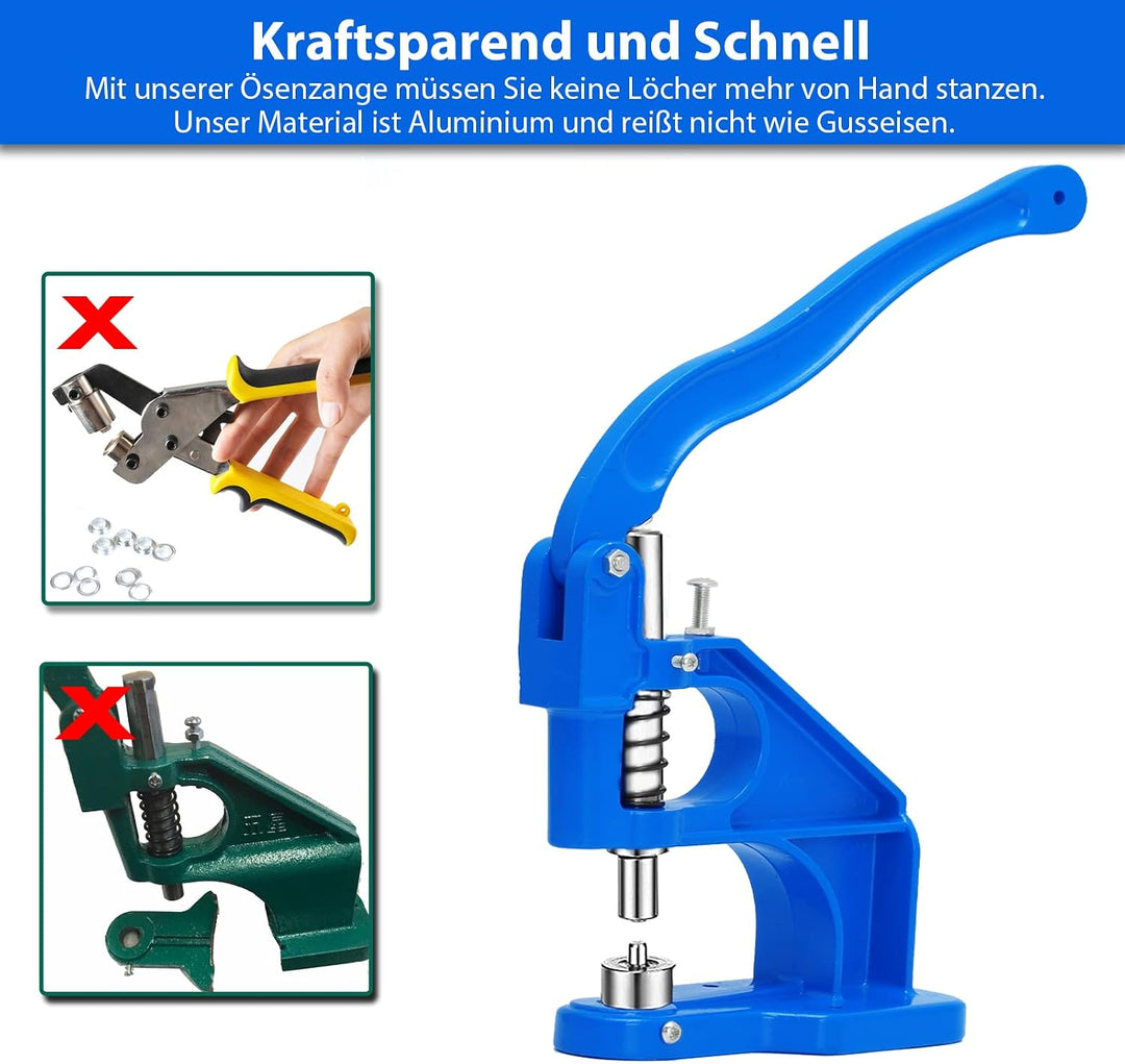 Inncen 1500 Ösen Ösenpresse Ösenstanze Nietenpresse Druckknopfpresse Handpresse Set mit 3 Matrizen 6