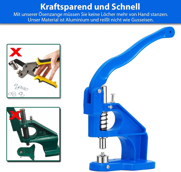 Inncen 1500 Ösen Ösenpresse Ösenstanze Nietenpresse Druckknopfpresse Handpresse Set mit 3 Matrizen 6