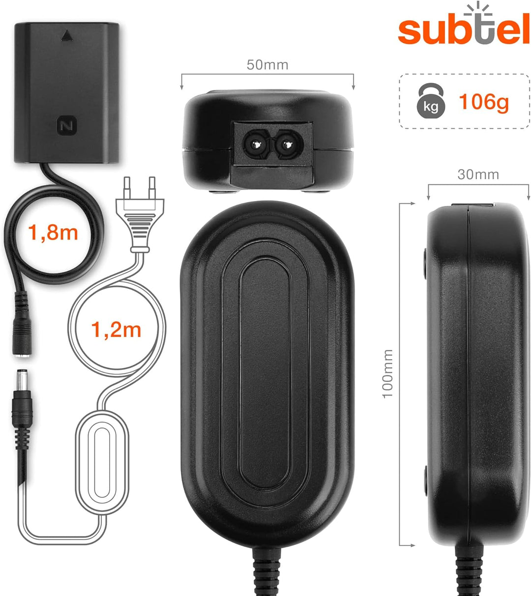 subtel® Netzteil AC-FZ100 für Sony Alpha 7 IV, 7C, 7S II, 7R III, Alpha 9, Alpha 6600 Kamera, Camcor