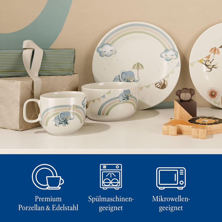 Villeroy & Boch – Boho Kids "Walk like an elephant" Kindergeschirr-Set 3 teilig Blau, Spülmaschinenf
