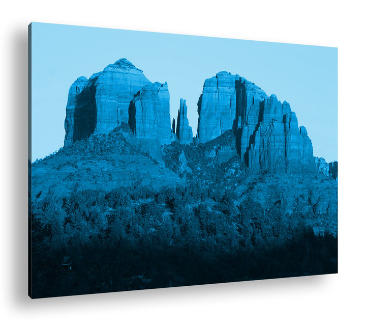 deyoli rote Felsen in Arizona Format 100x70 Effekt: Monocrome Blau als Leinwandbild, Motiv fertig ge