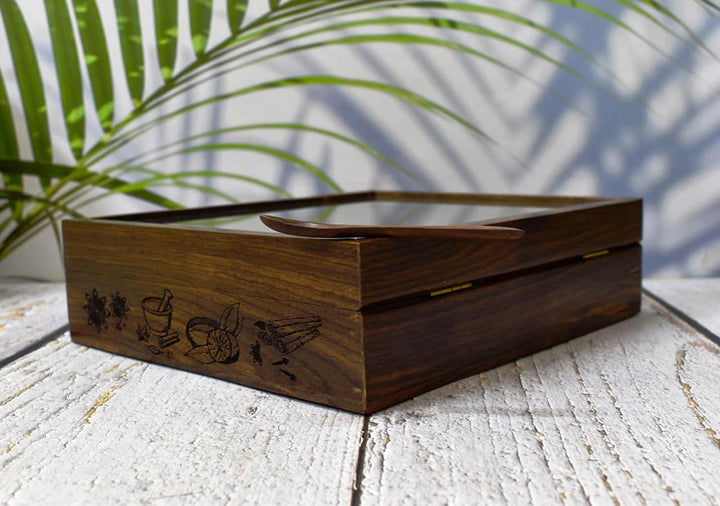 Indische Haus-Gewürzbox aus Holz/Gewürzboxen mit Gravur aus Rosenholz, Einweihungsgeschenk, Mutterta