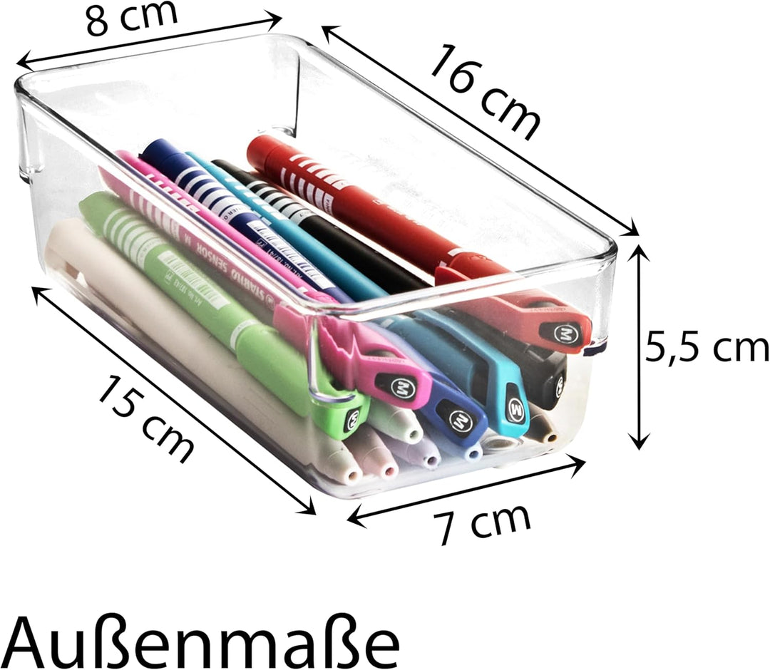 6x Schubladen Ordnungssystem 16x8 cm klar transparent 5,5 cm hoch Antislip - Organizer für Schminkti