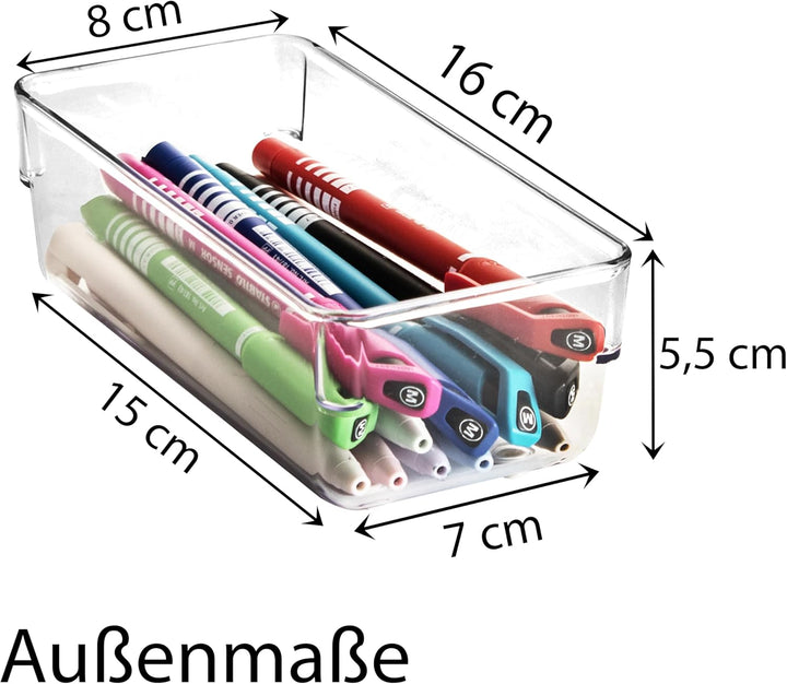6x Schubladen Ordnungssystem 16x8 cm klar transparent 5,5 cm hoch Antislip - Organizer für Schminkti