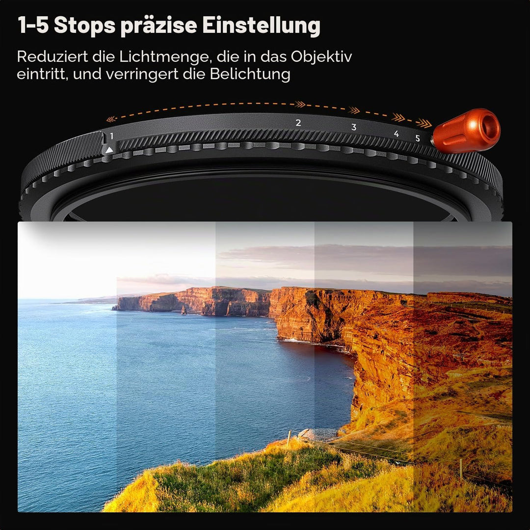 K&F CONCEPT Variabler ND2-32 (1-5 Blendenstufen)&Polfilter(CPL Filter)& Black Mist 1/4 Filter 95mm,