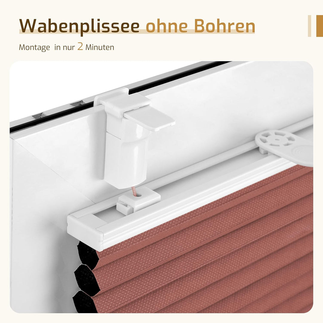 Verdunklungsplissee Wabenplissee ohne Bohren Weiss-Weinrot 40x110cm(BxH) Thermo Plissee ohne Bohren