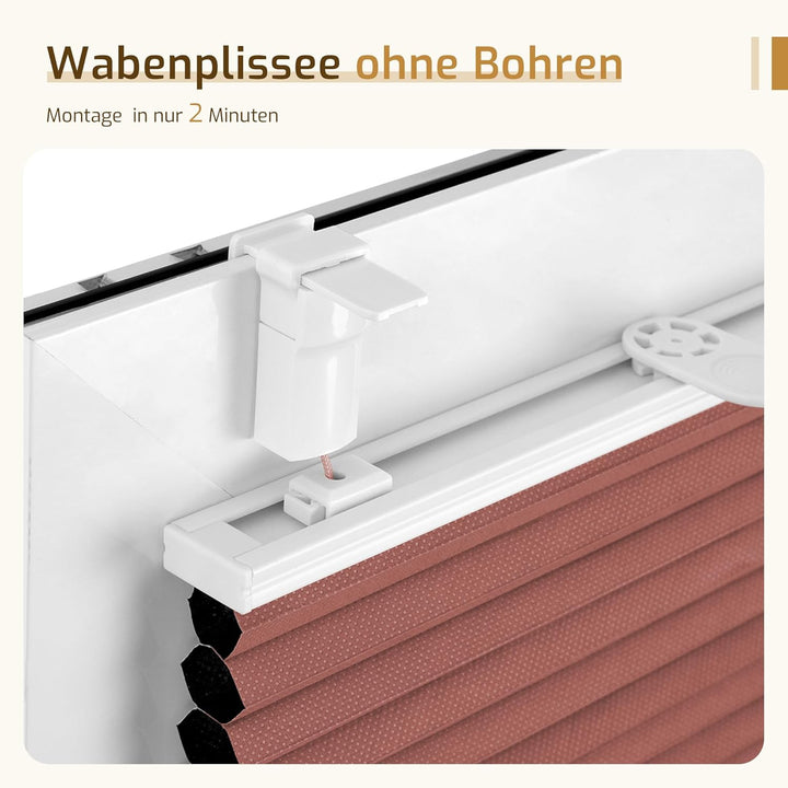 Verdunklungsplissee Wabenplissee ohne Bohren Weiss-Weinrot 40x110cm(BxH) Thermo Plissee ohne Bohren