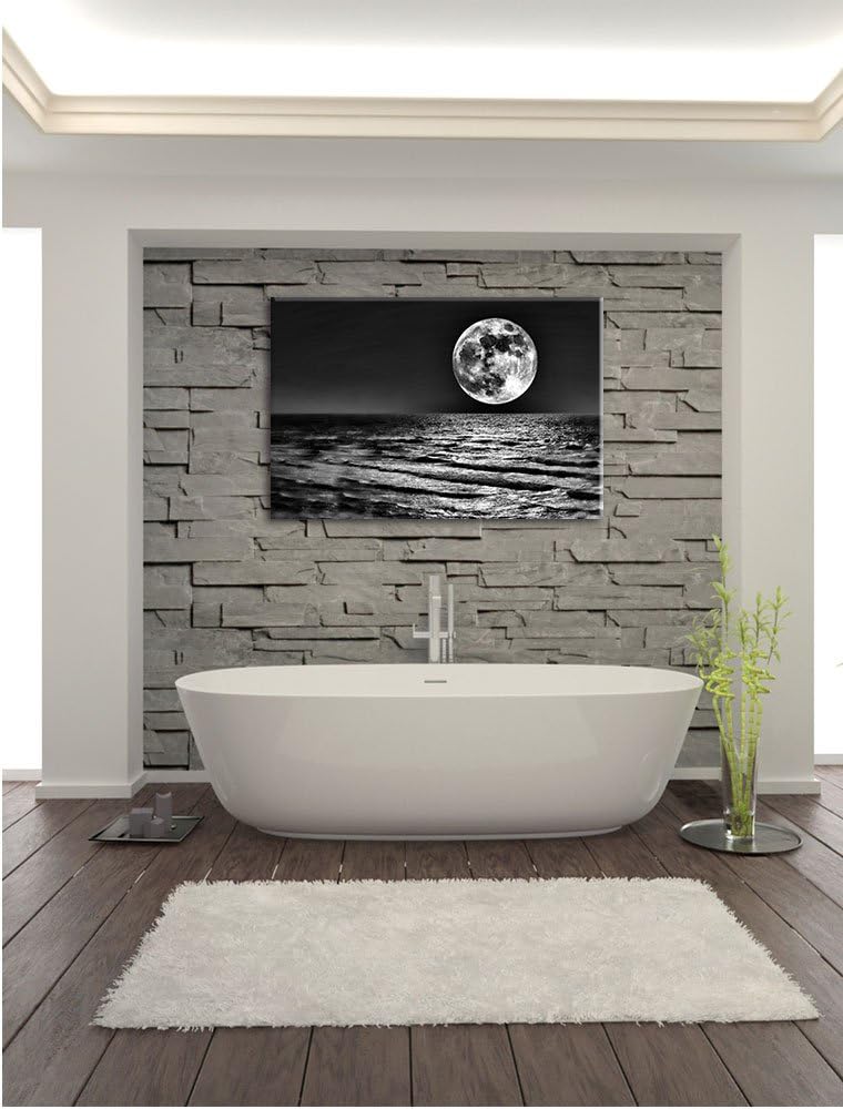 Pixxprint Meer in Dunkelheit / 100x70cm Leinwandbild bespannt auf Holzrahmen/Wandbild Kunstdruck Dek