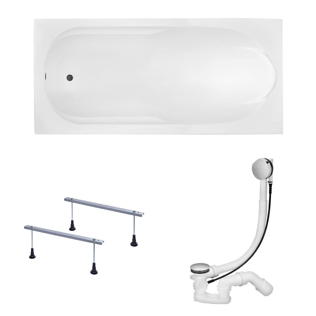 KOLMAN Badewanne BONA Rechteck 190x80 ohne Verkleidung, Ablaufgarnitur und Füssen Komplettset 3in1 P