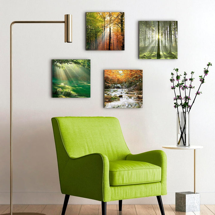 ARTLAND Leinwandbilder auf Holz Wandbild Bild Set 4 teilig je 30x30 cm Quadratisch Landschaft Herbst