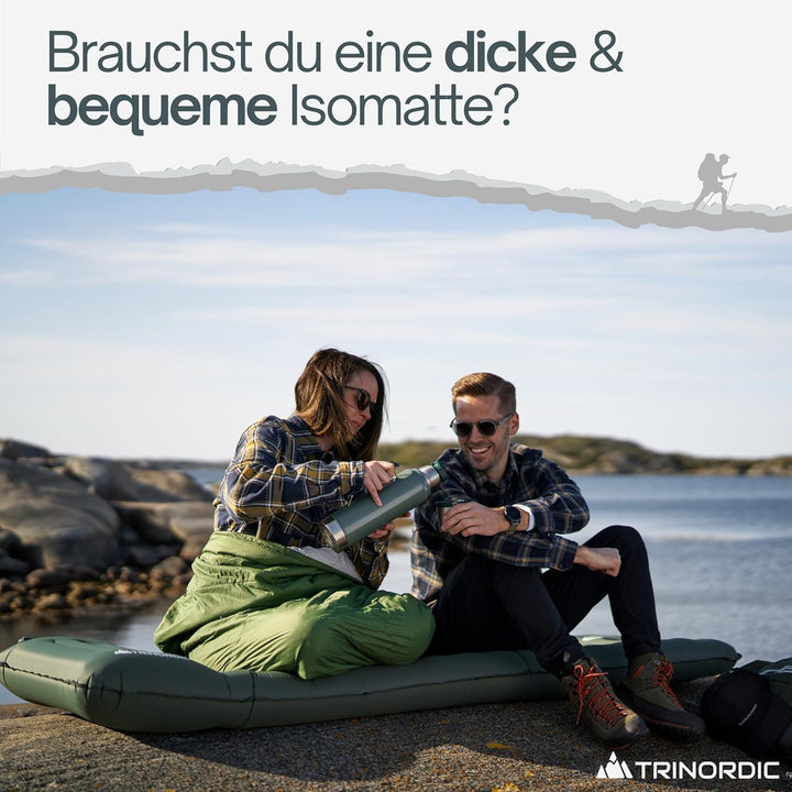 Trinordic Extradicke Aufblasbare Isomatte - 12cm Dick & 70cm Breit mit Fusspumpe & Kissen - Camping