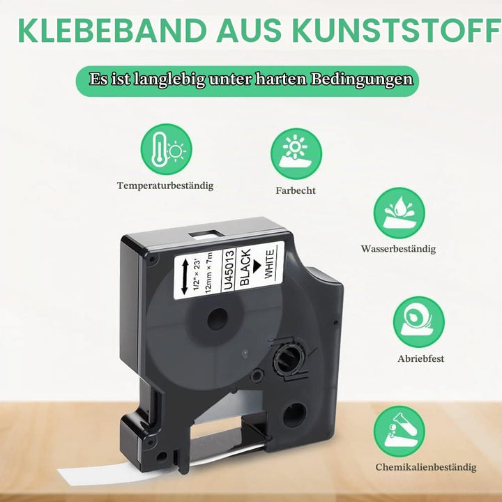 UniPlus 5x Schriftband Kompatibel für Dymo D1 45013 s0720530 Etikettenband 12mm x 7m Schwarz auf Wei