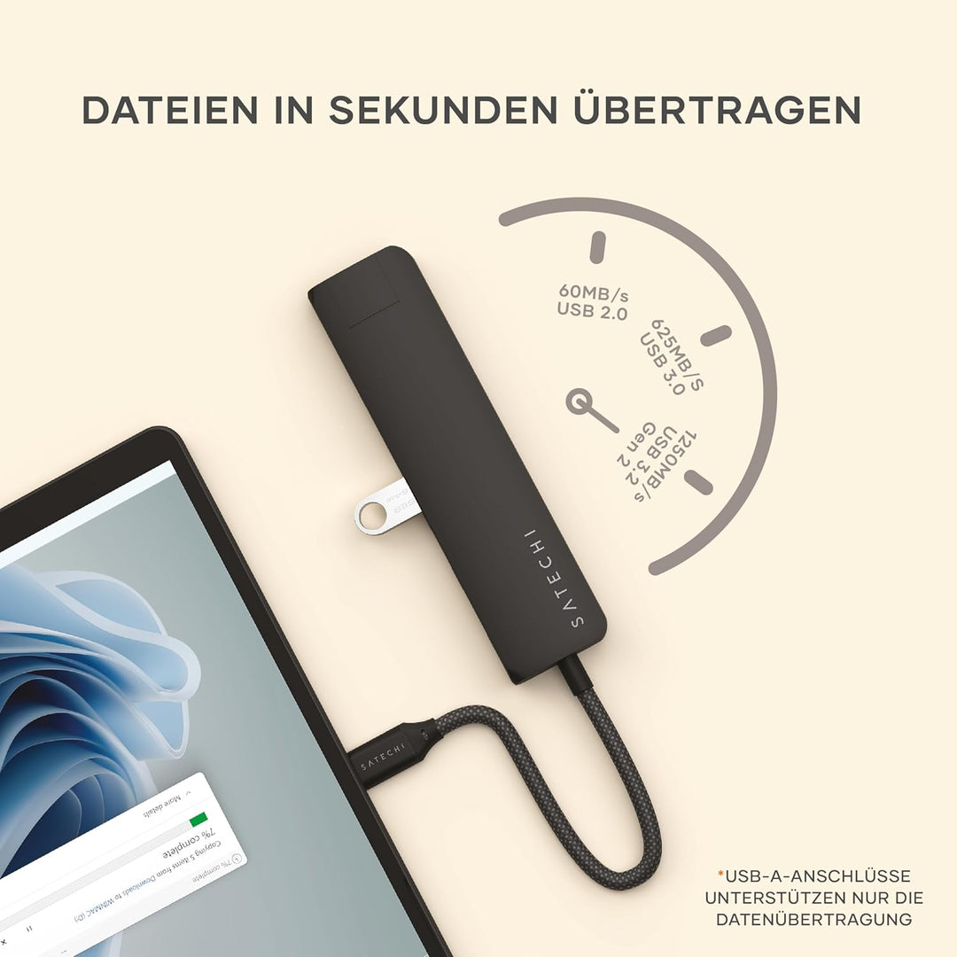 SATECHI 7-in-1 Slim Plus USB-C-Hub, Multiport-Adapter mit Ethernet, 100-W-PD-Ladefunktion, HDMI 4K@6