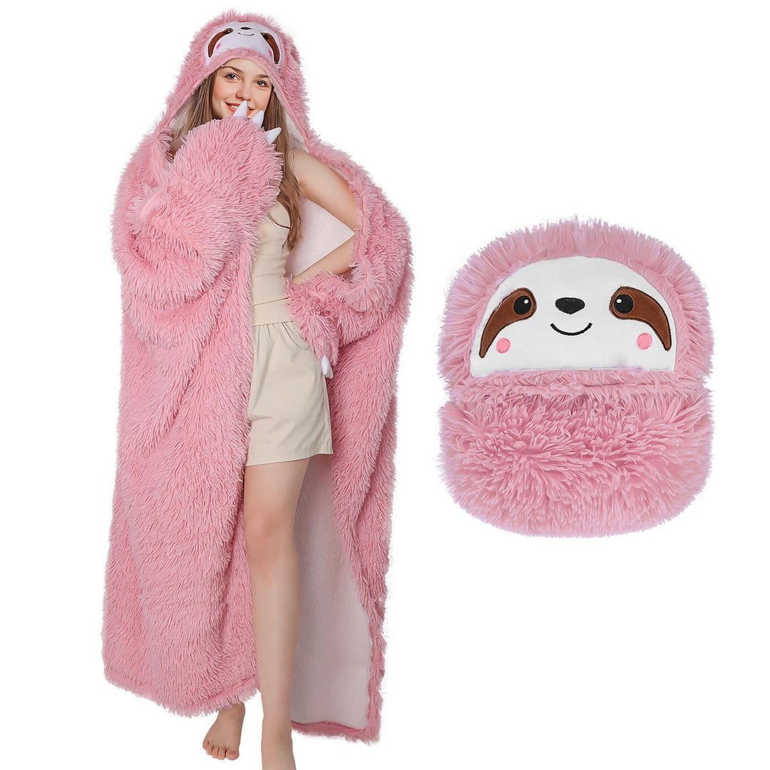 MSISILY Faultier Decke Mit Ärmeln und Kapuze, Kuscheldecke Flauschig Fleecedecke Wohndecken Warm She