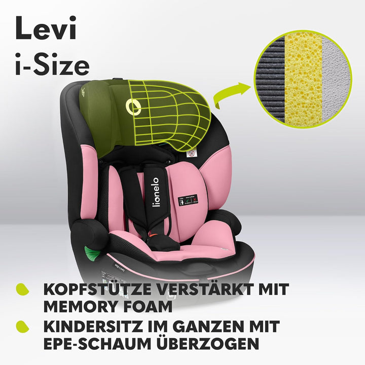 LIONELO LEVI I-SIZE 76-150 cm Kinderautositz, Gruppe 1 2 3, Seitenschutz, 10 Grad Kopfstützenverstel