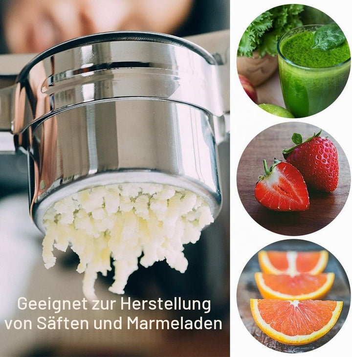 Kartoffelpresse aus Edelstahl, Spätzlepresse Kartoffelstampfer Set für Kartoffelpüree, Obstsäfte, Ge