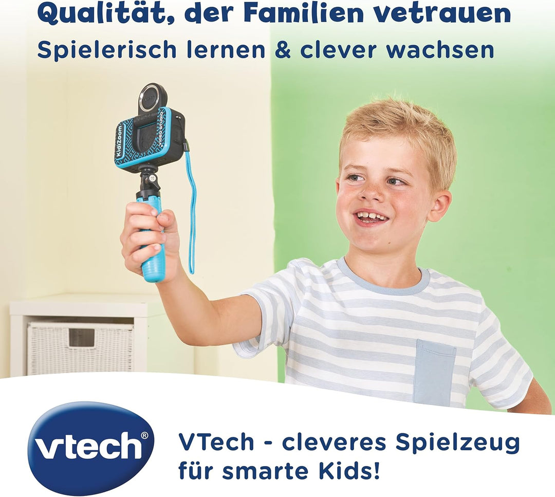 VTech Kidizoom Video Studio HD blau – Kinderkamera mit Greenscreen, Stativ, Effekten, Selfielinse un