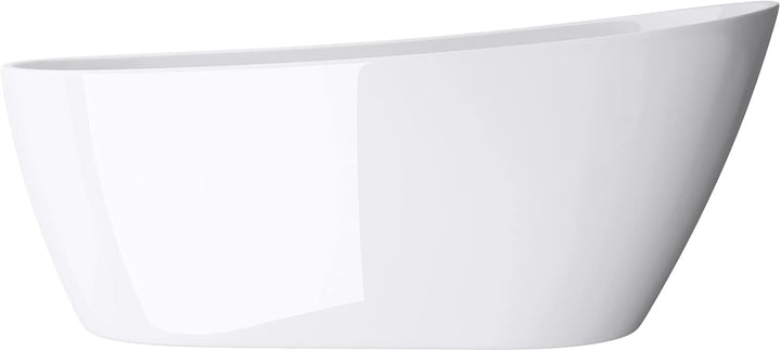 Mai & Mai freistehende Acryl-Badewanne Oval Standbadewanne Weiss inkl. Push-Open Ablaufgarnitur Brei