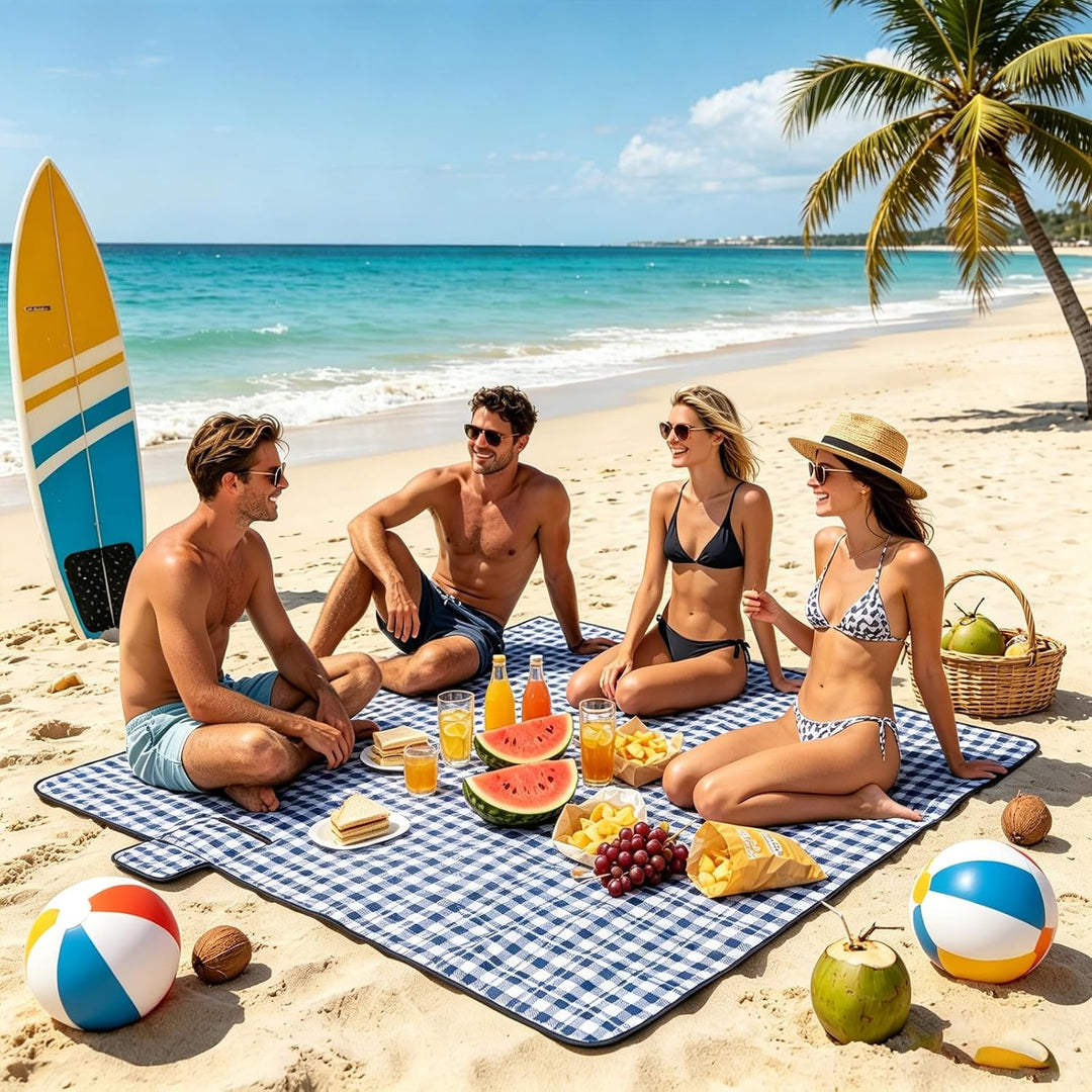 Picknickdecke 200x200 cm - Stranddecke XXL, wasserdicht & isoliert Campingdecke, atmungsaktiv und we