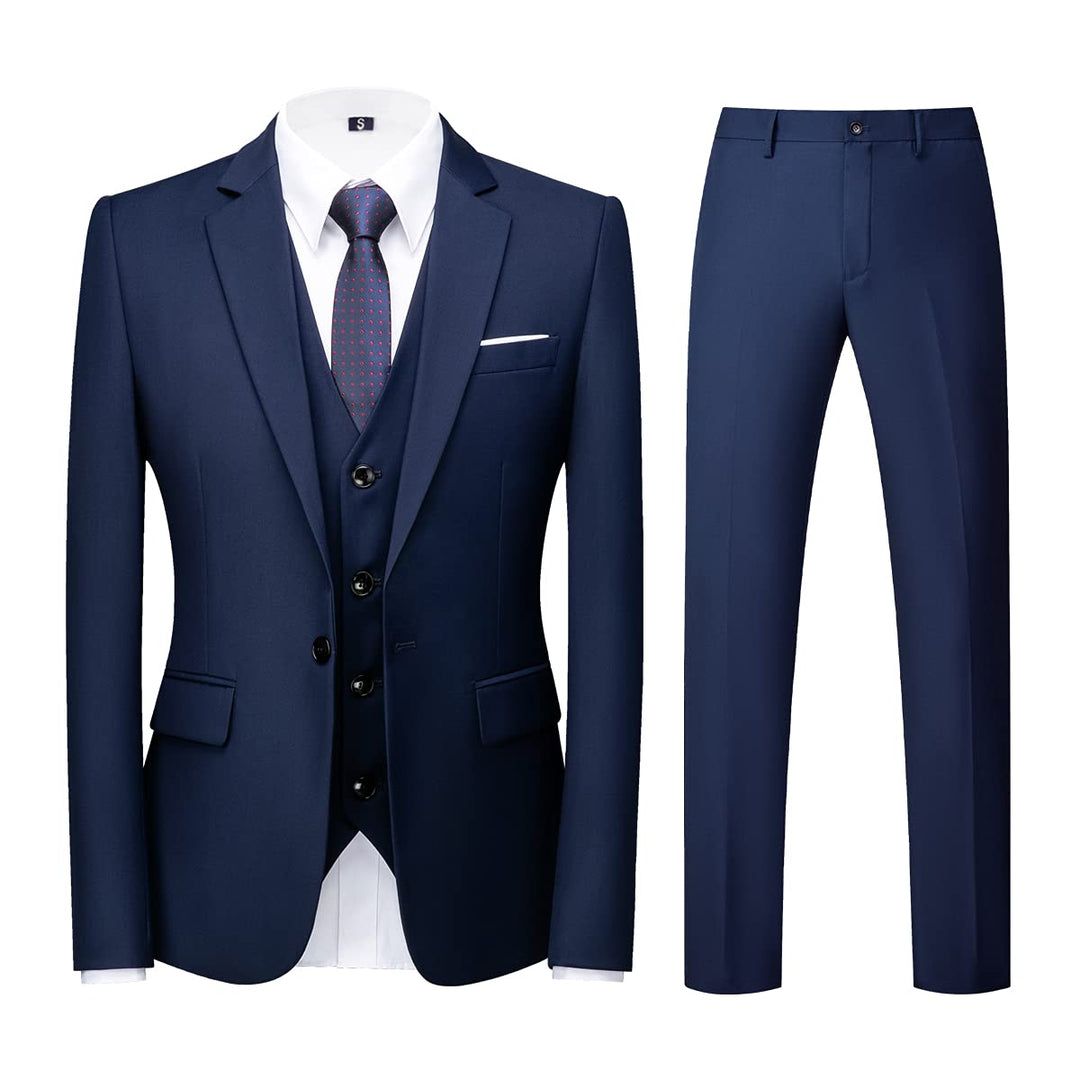 KUDORO Herren Anzüge 3-teilig Slim Fit Eine Knöpfe für Hochzeit Business Herrenanzug Sakko Weste Hos