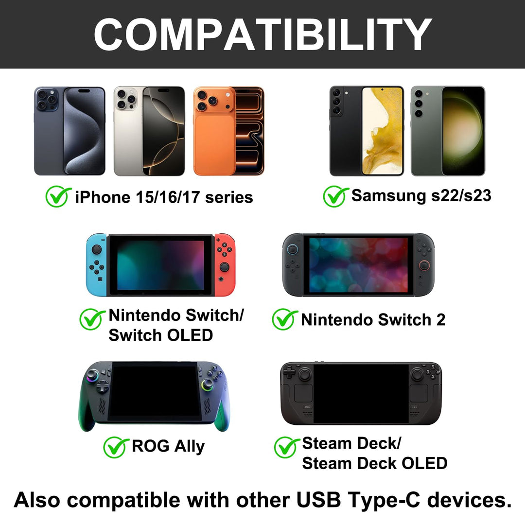 Wcone Aufgerüsteter USB-C auf AR-Brillen-Hub Unterstützt 100W PD Schnellladung | für Nintendo Switch