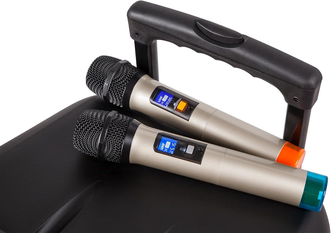Krüger&amp;Matz KM1712 Aktive Bluetooth-Lautsprecher, PA-DJ-Anlage (2 x Funkmikrofon, SD, FM, USB, Fernb