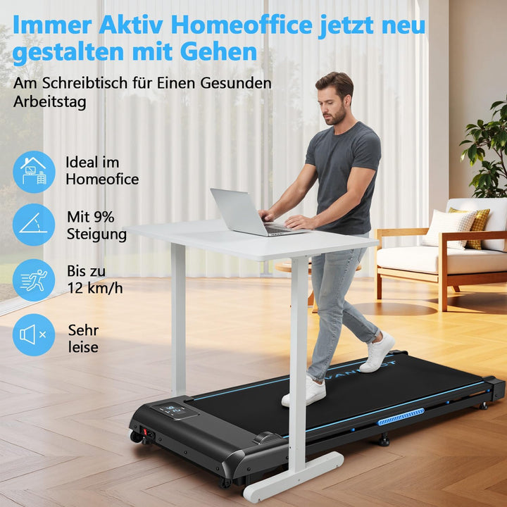 Walking Pad, VANNECT Laufband für Zuhause mit Steigung, 1-10 km/h Walking Machine mit LED-Anzeige, F