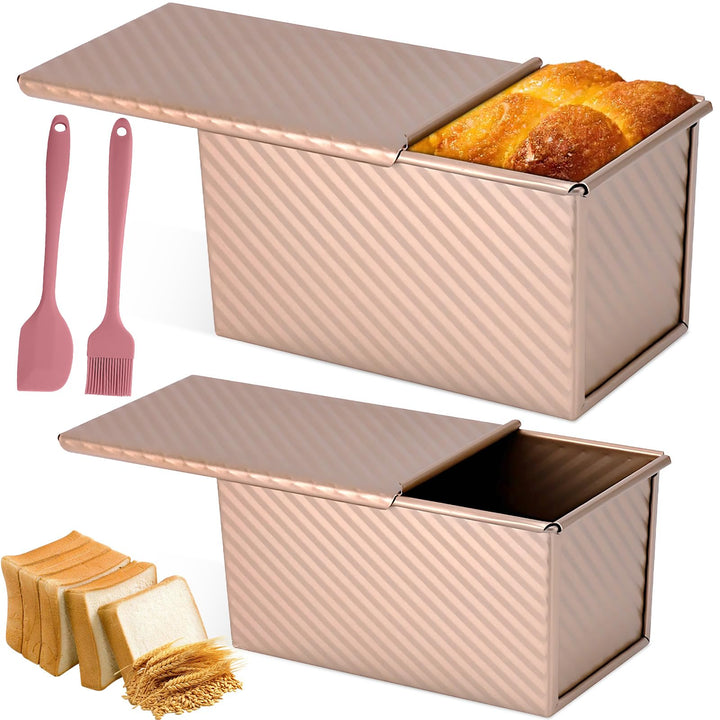 2 Stück Toastbrot Backform Set mit Deckel & Silikonspatel, Antihaft Brotbackformen, Rechteckige Toas