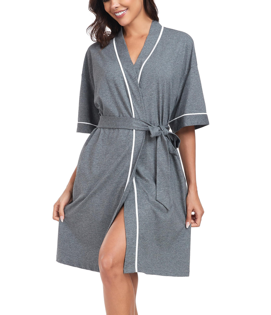 COLORFULLEAF 100% Baumwolle Bademäntel Damen Leicht Morgenmantel Kurz Sauna Kimono Weiche Frauen Nac