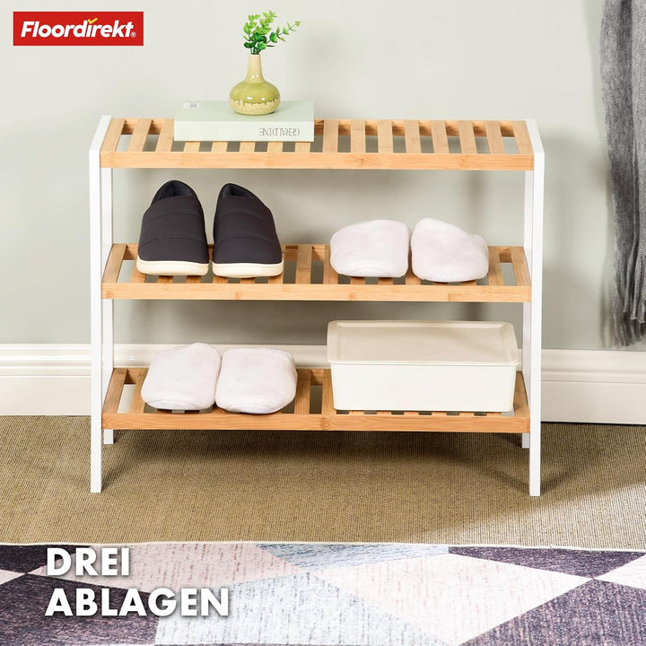 Floordirekt Schuhregal aus Bambus, schmales und platzsparendes Schuhregal, Schuhorganizer mit 3 Abla