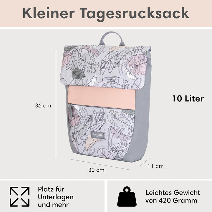 LARKSON Rucksack Damen Klein Muster Blumen - Ronja - Moderner Tagesrucksack mit Laptopfach für Uni B