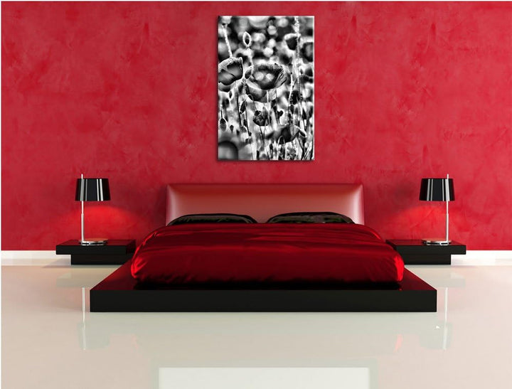 Monocrome, Mohnwiese, Format: 100x70 auf Leinwand, XXL riesige Bilder fertig gerahmt mit Keilrahmen,