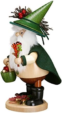 DWU Original Erzgebirgischer Räuchermann® Waldwichtel gross Kräutersammler grün - inkl. Original Cro