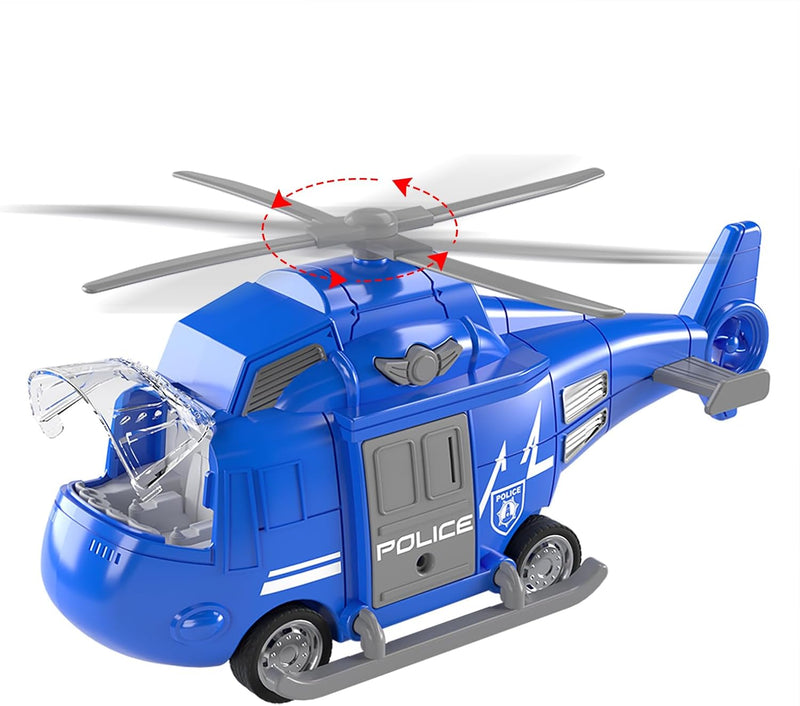 TEMI 4 Stück Fahrzeug Spielzeug für Kinder, Rettungshubschrauber, Polizeiauto, Feuerwehrauto, Kranke