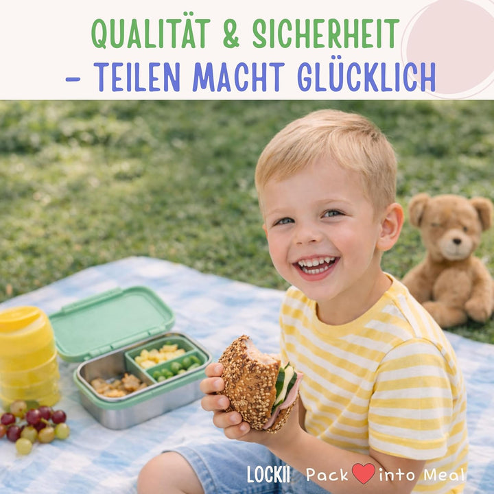 Kinder Brotdose Edelstahl 1000 ml mit Snackbox – Lunchbox mit Fächern, Edelstahl-Boden und BPA-freie