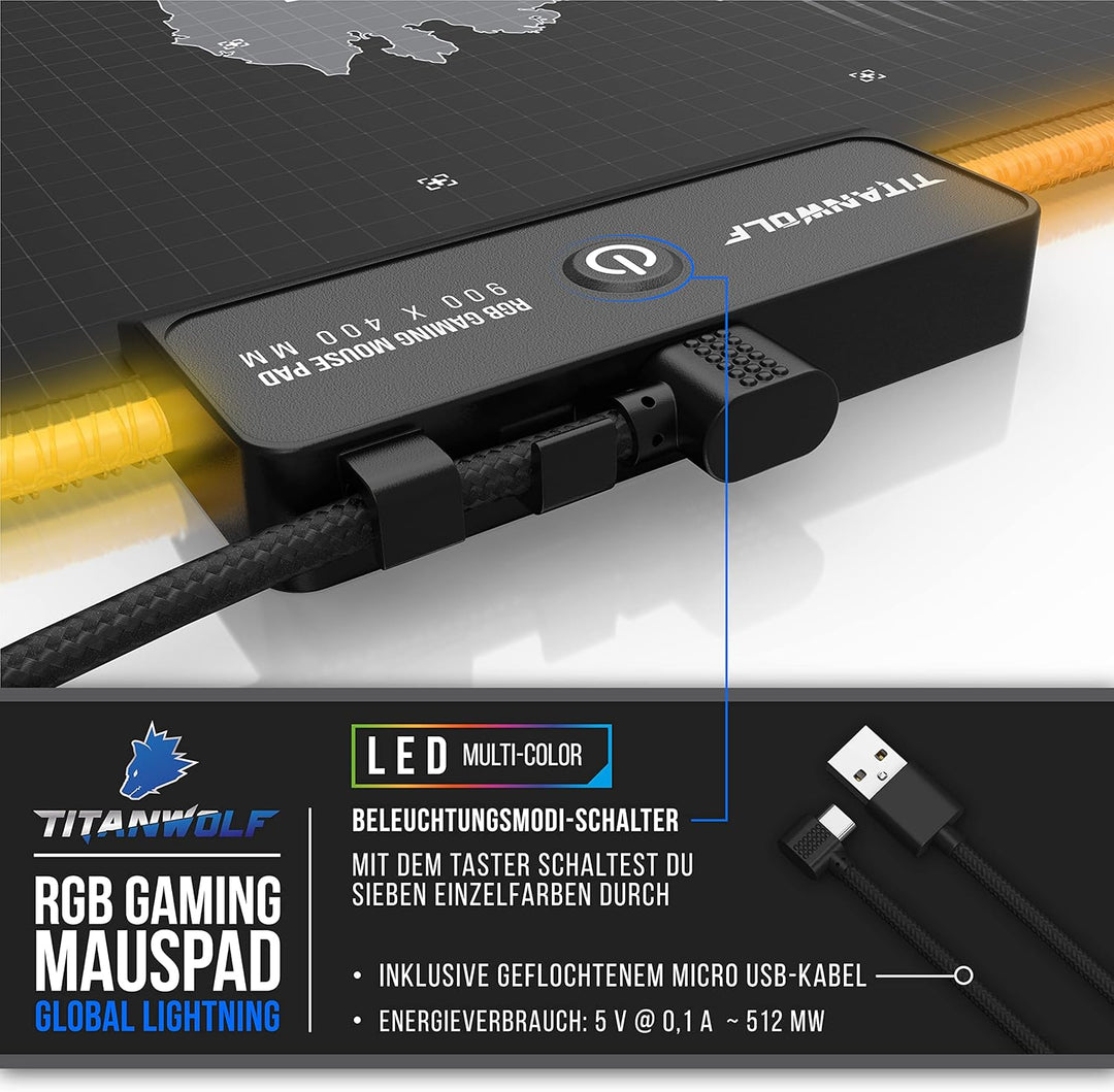 CSL-Computer – XXL RGB Gaming Mauspad – LED Schreibtischunterlage – 900 x 400 mm Übergrösse – XXL Ma
