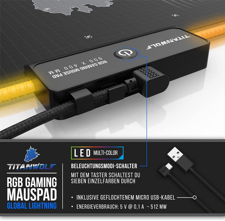 CSL-Computer – XXL RGB Gaming Mauspad – LED Schreibtischunterlage – 900 x 400 mm Übergrösse – XXL Ma