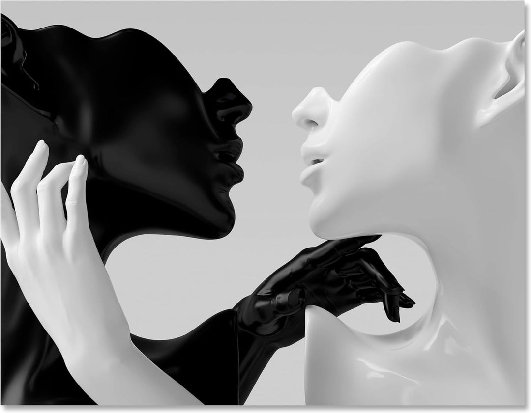 wandmotiv24 Leinwandbild Schwarz-Weiss, 80x60cm, Querformat, Frau, Mann, Deko, Bilder auf Leinwand,