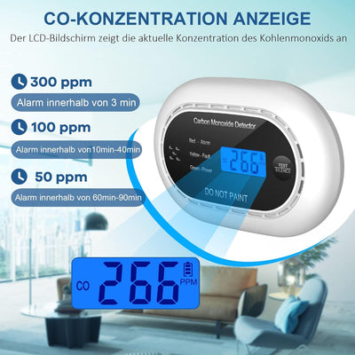 XINDUM Kohlenmonoxid Melder mit LCD-Digitalanzeige, CO Melder mit 10 Jahres Batterie, eigenständiger