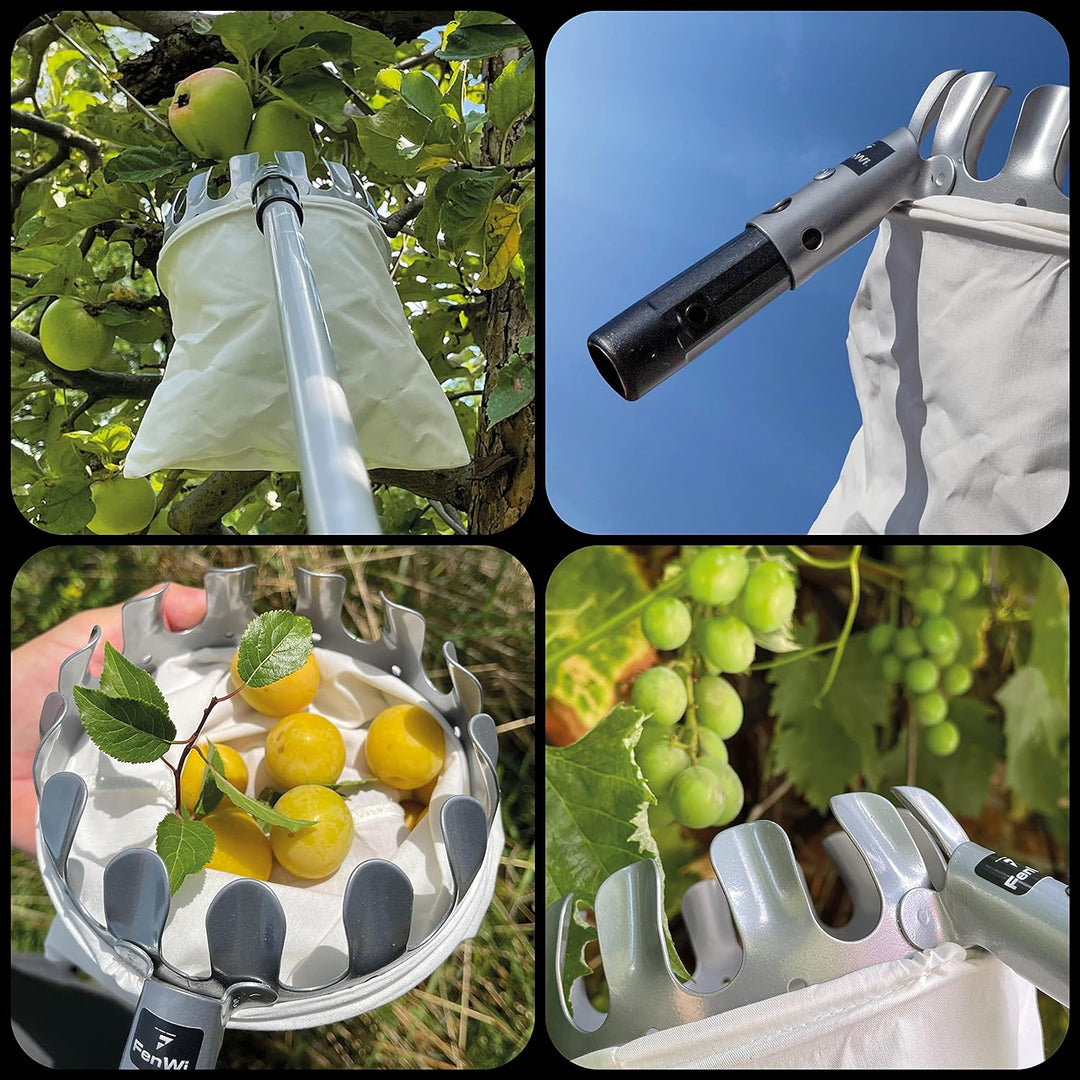 FenWi Apfelpflücker, Obstpflücker zur Obsternte als Zubehör und Anbaugerät Teleskop-Sets und Alu-Tel